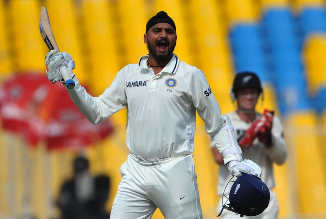 Harbhajan Singh reached his first Test hundred, India v New Zealand, 1st Test, Ahmedabad, 5th day, November 8, 2010