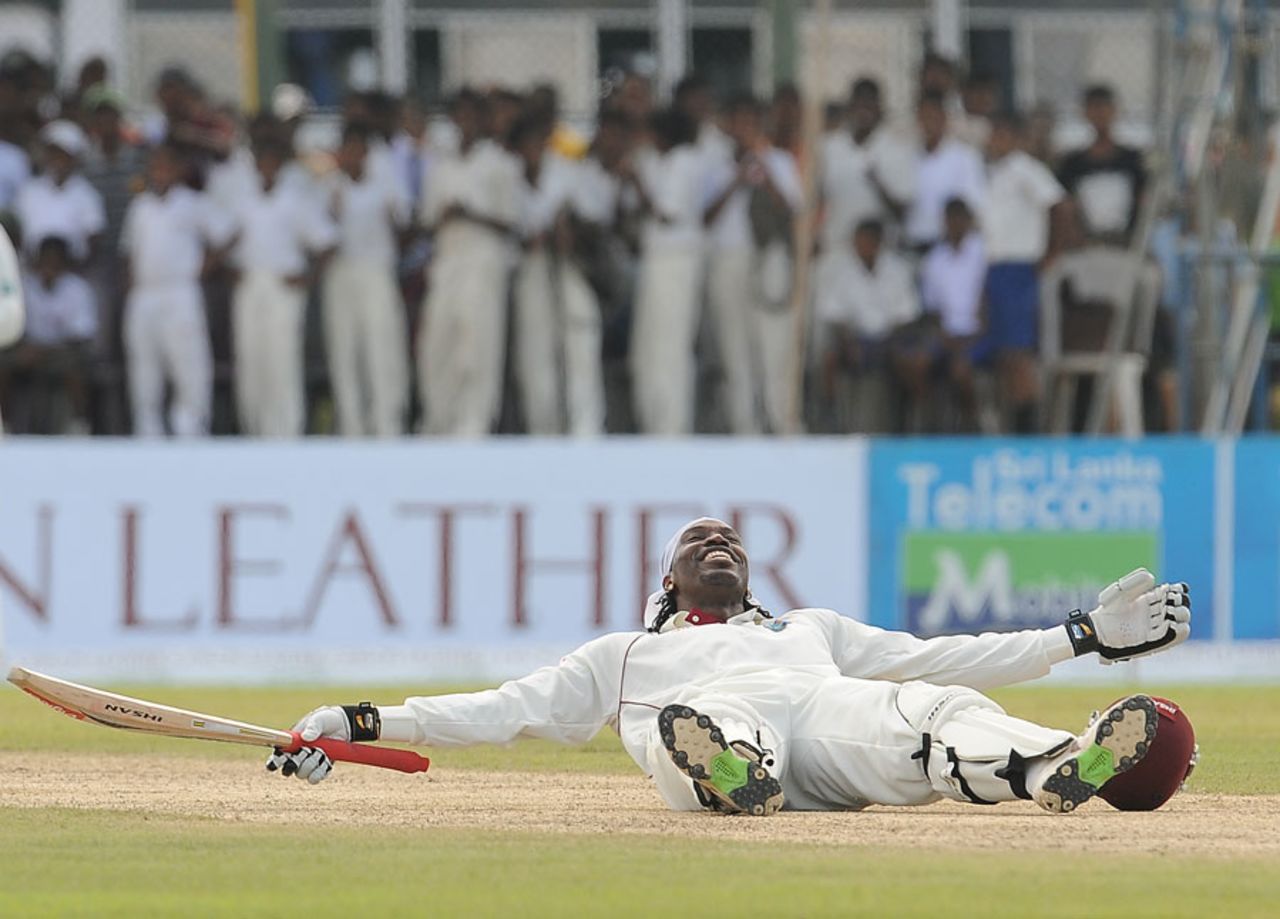 Chris Gayle is ecstatic after reaching his century, Sri Lanka v West Indies, 1st Test, Galle, 1st day, November 15, 2010