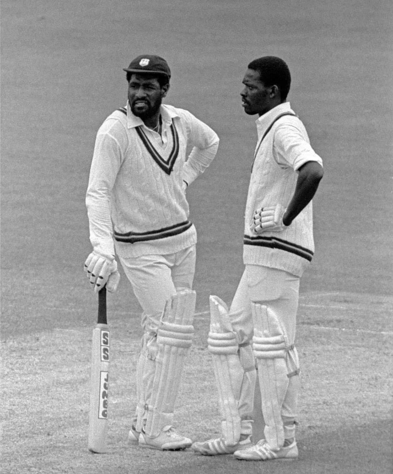 Viv Richards and Collis King have a mid-pitch discussion, England v West Indies, Lord's, World Cup 1979, Final, June 23, 1979