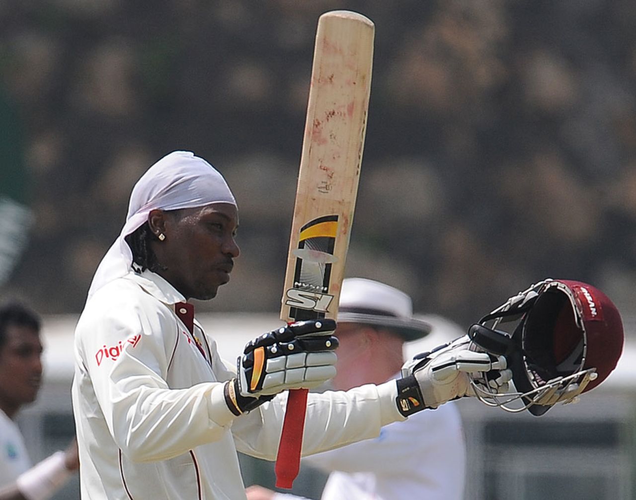 Chris Gayle celebrates after reaching 250, Sri Lanka v West Indies, 1st Test, Galle, 2nd day, November 16, 2010