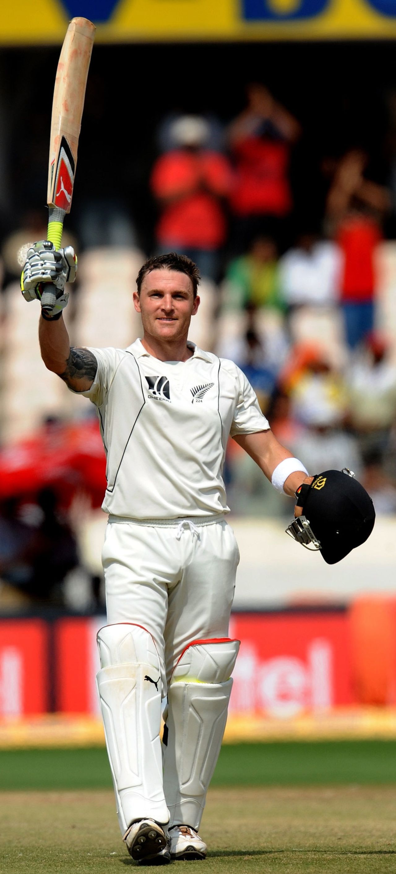 Brendon McCullum celebrates his first Test double-century, India v New Zealand, 2nd Test, Hyderabad, 5th day, November 16, 2010