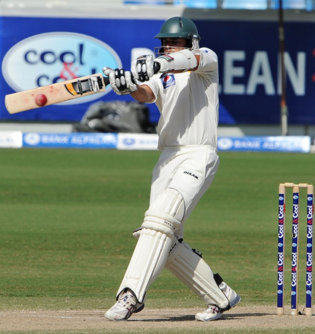 Azhar Ali pulls a boundary during his half-century, Pakistan v South Africa, 1st Test, Dubai, November 16, 2010