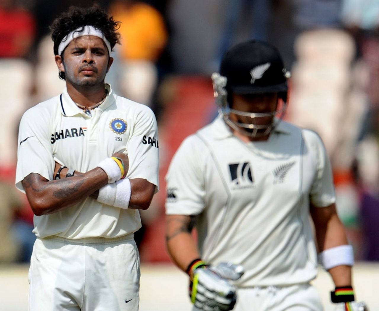 Sreesanth watches Brendon McCullum depart after dismissing him for 225, India v New Zealand, 2nd Test, Hyderabad, 5th day, November 16, 2010