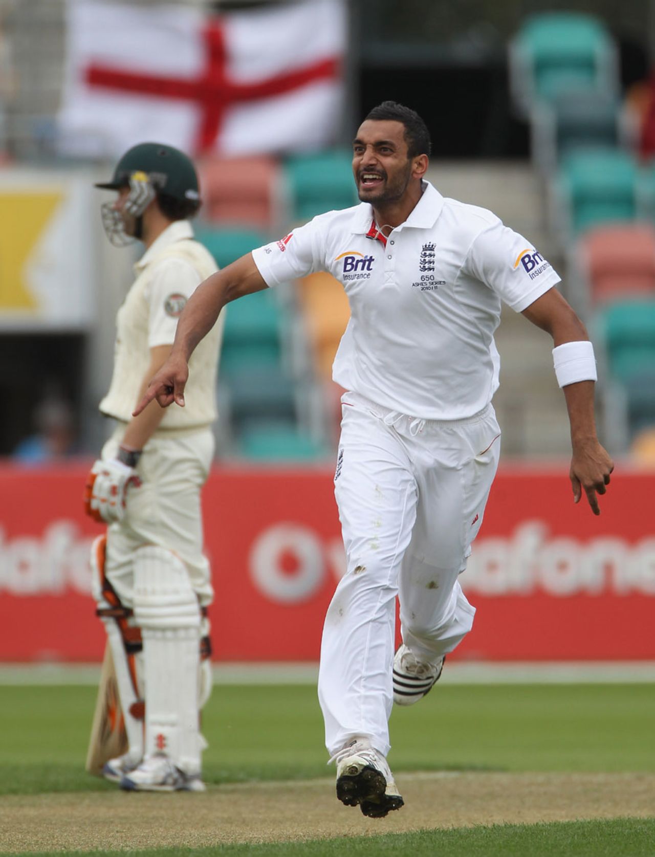 Ajmal Shahzad removes Usman Khawaja to a catch behind, Australia A v England, Hobart, 1st day, November 17, 2010
