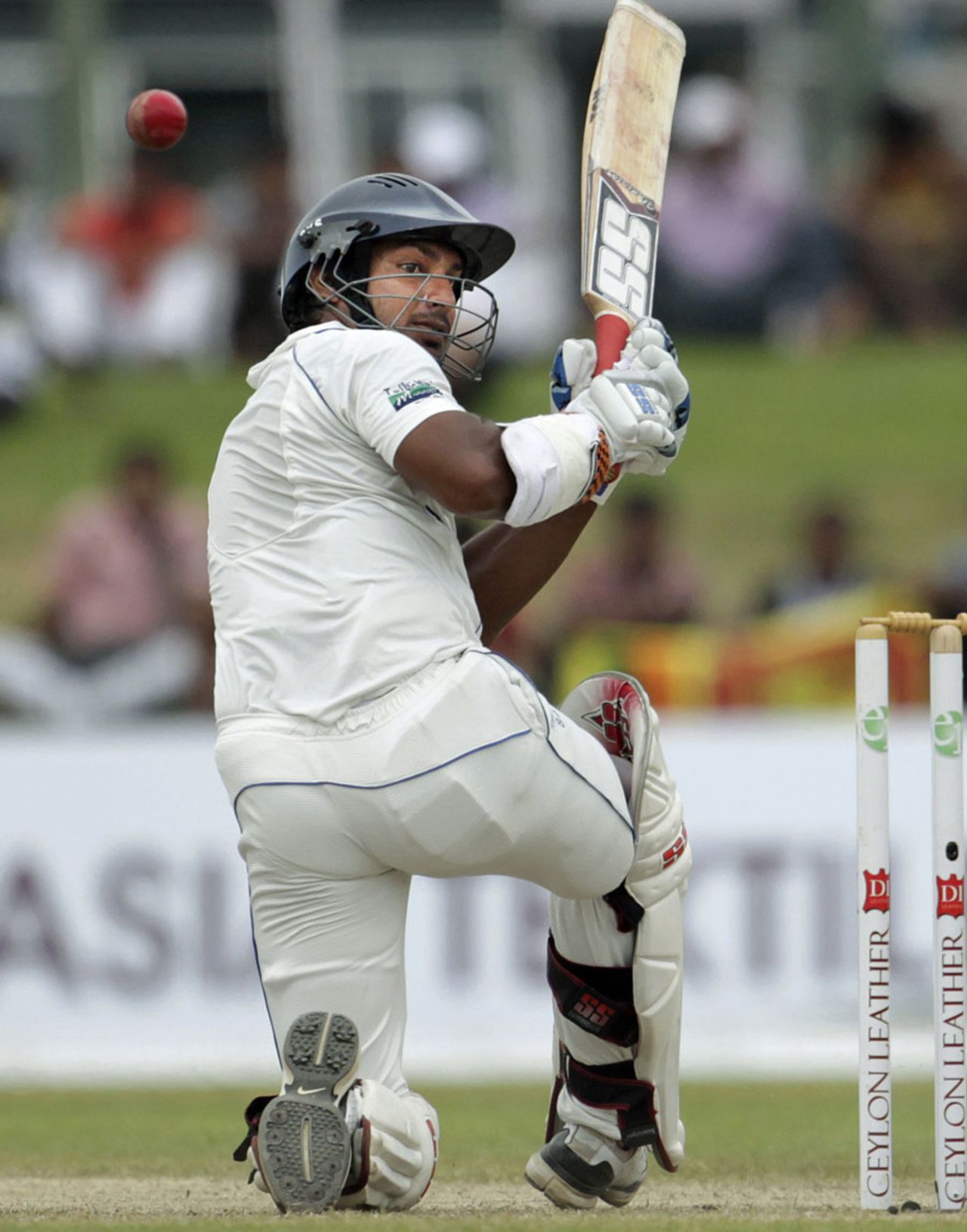Kumar Sangakkara plays a risky shot, Sri Lanka v West Indies, 1st Test, Galle, 3rd day, November 17, 2010