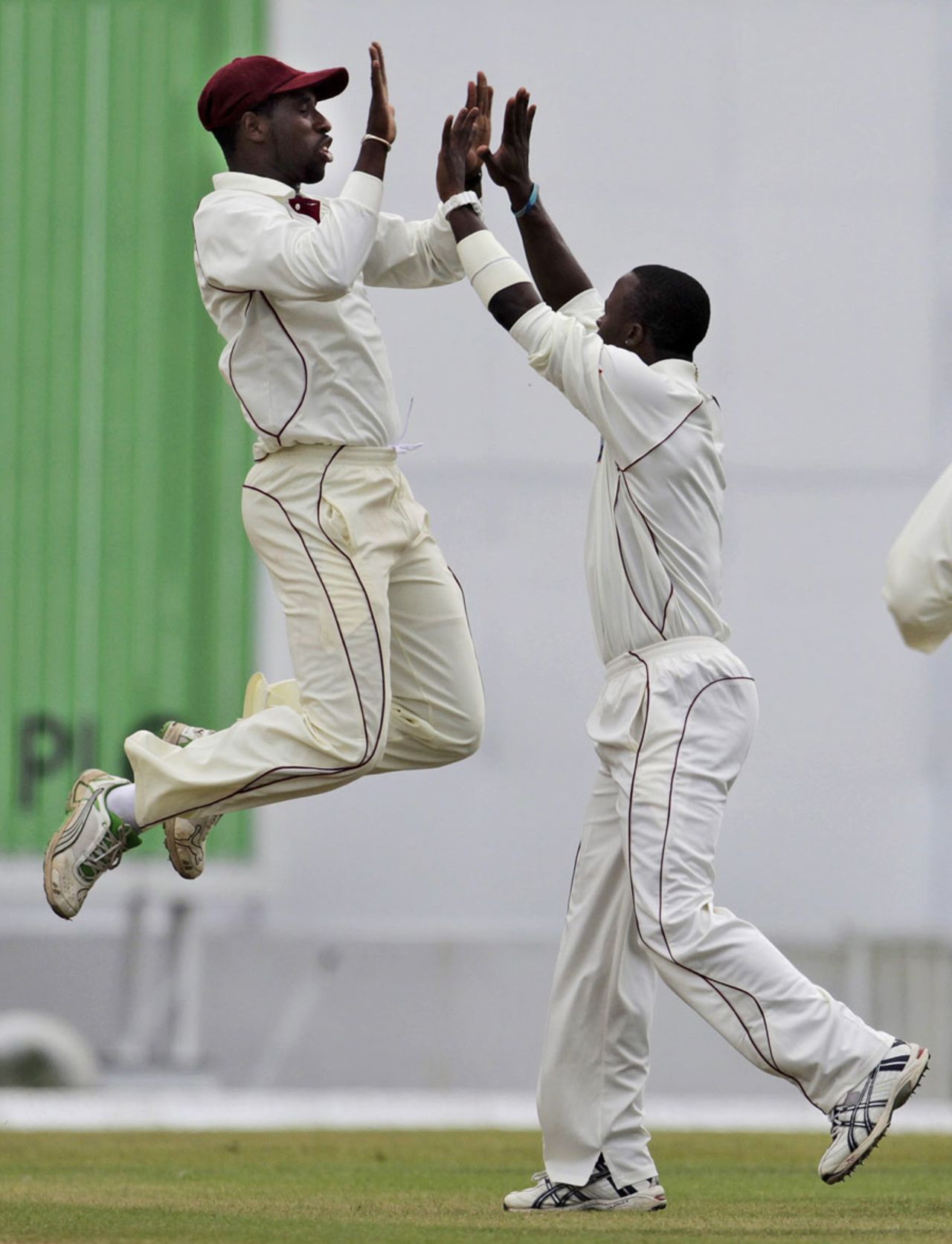 Andre Russell and Kemar Roach celebrate the exit of Tharanga Paranavitana, Sri Lanka v West Indies, 1st Test, Galle, 3rd day, November 17, 2010