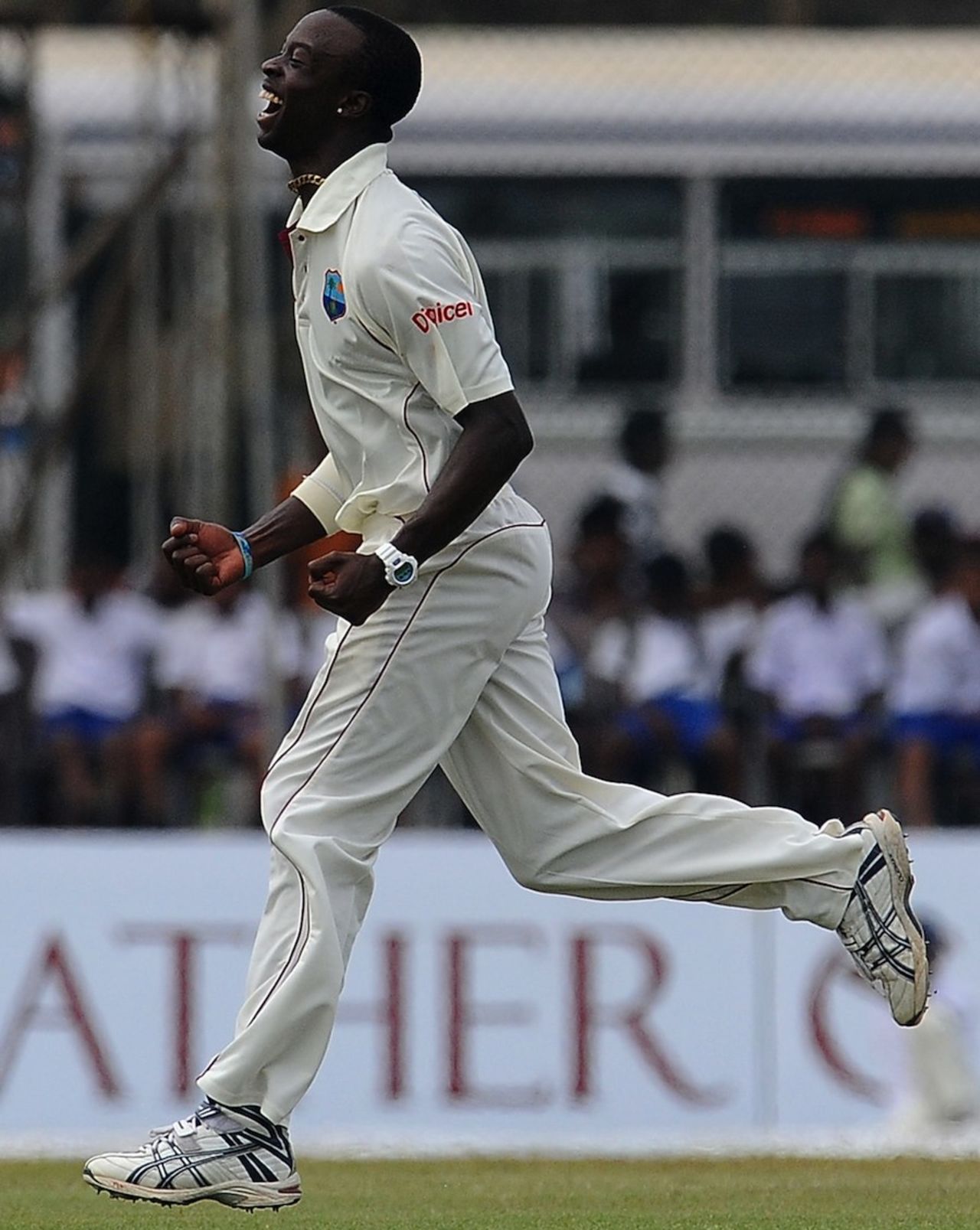 Kemar Roach is thrilled after bowling Tillakaratne Dilshan, Sri Lanka v West Indies, 1st Test, Galle, 5th day, November 19, 2010