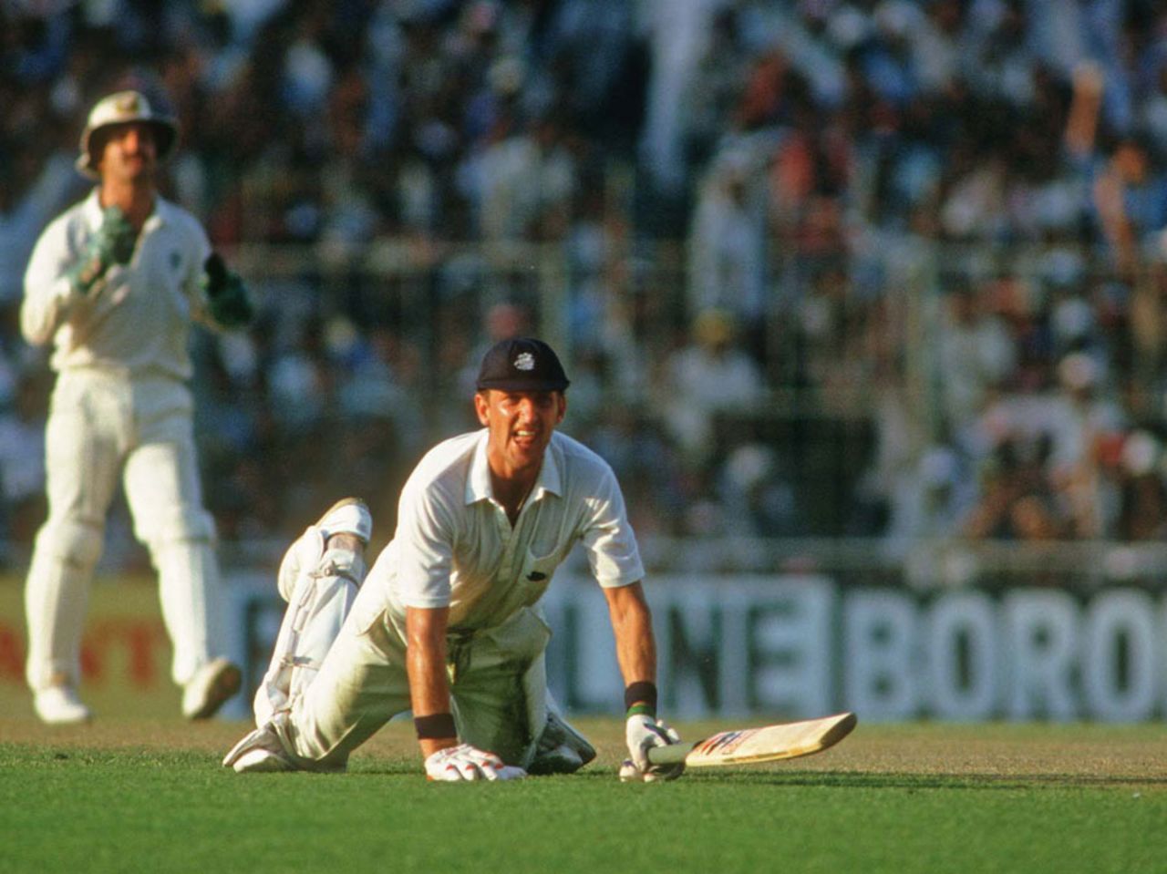 Bill Athey is run out for 58 by Steve Waugh, Australia v England, 1987 World Cup final, Calcutta, November 8, 1987