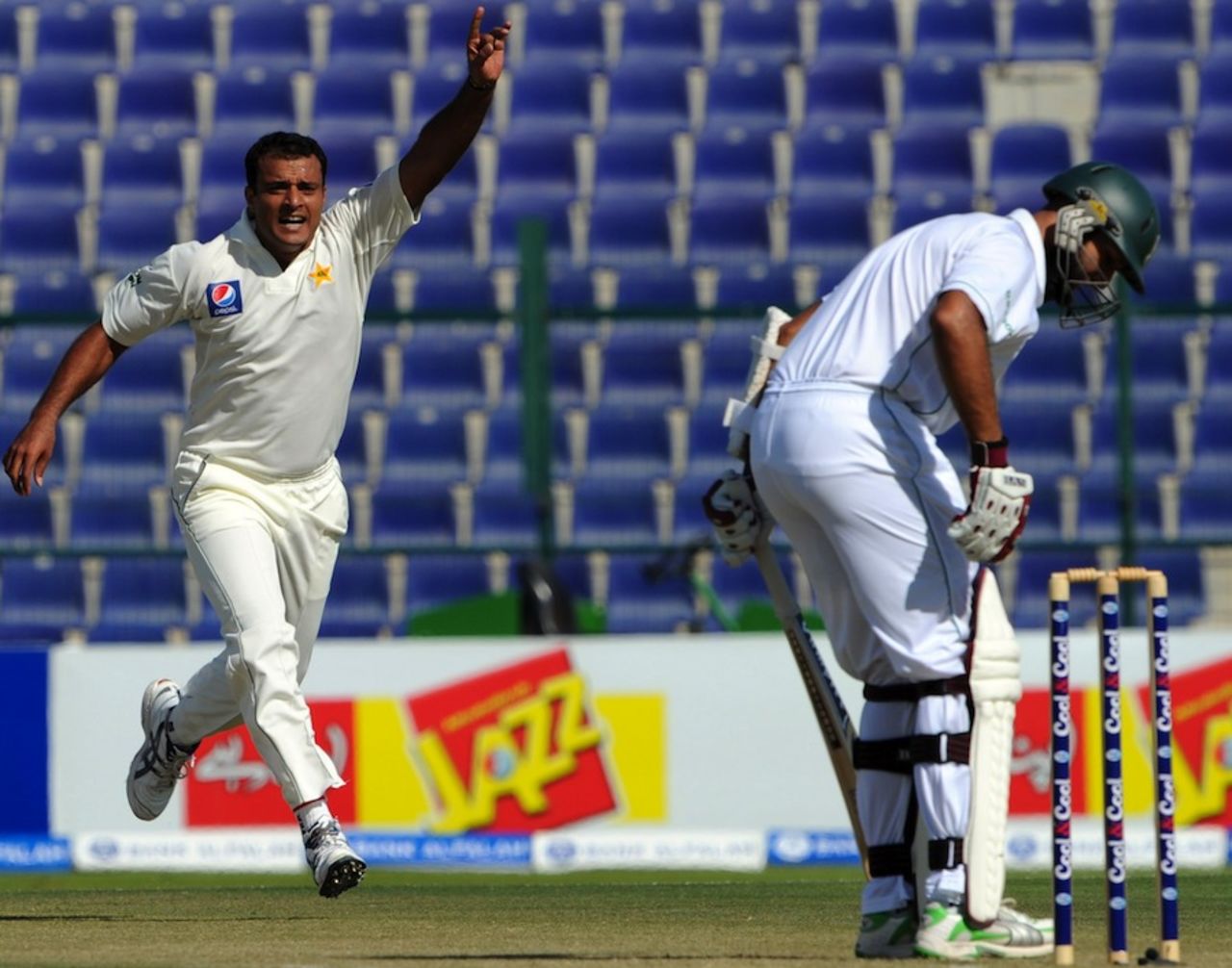 Tanvir Ahmed celebrates Hashim Amla's wicket, Pakistan v South Africa, 2nd Test, Abu Dhabi, 1st day, November 20, 2010