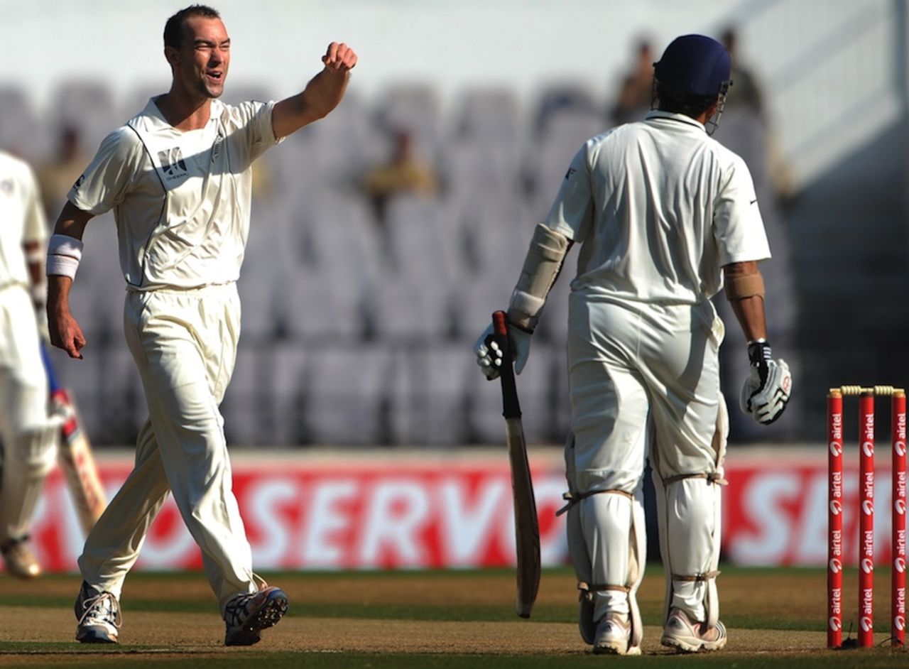 Andy McKay reacts after dismissing Sachin Tendulkar, India v New Zealand, 3rd Test, Nagpur, 3rd day, November 22, 2010