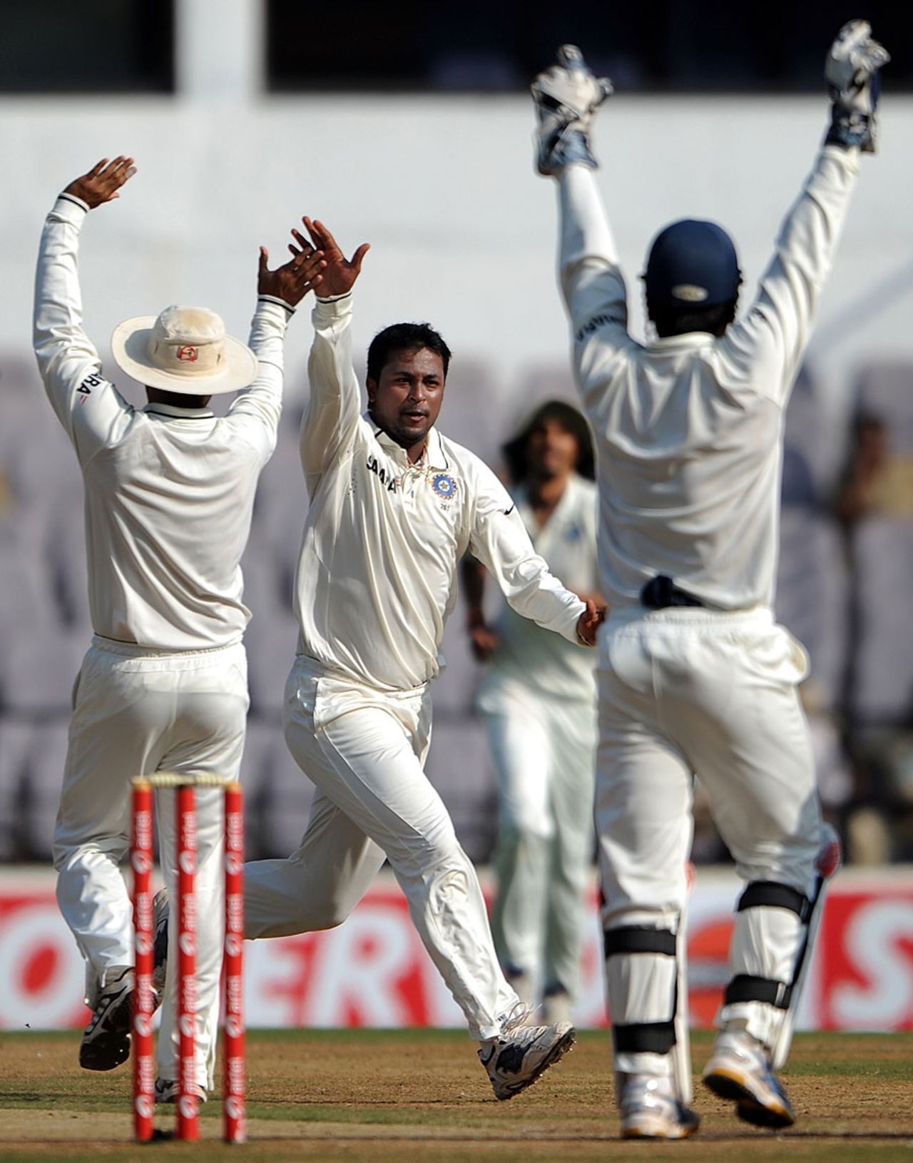 Pragyan Ojha celebrates after he dismissed Brendon McCullum, India v New Zealand, 3rd Test, Nagpur, 4th day, November 23, 2010