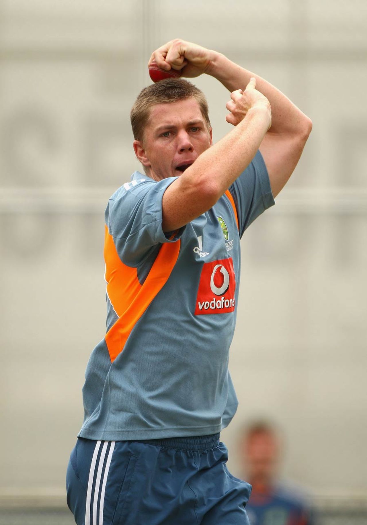 Xavier Doherty bowls in the nets at Australia's training session, Brisbane, November 24, 2010