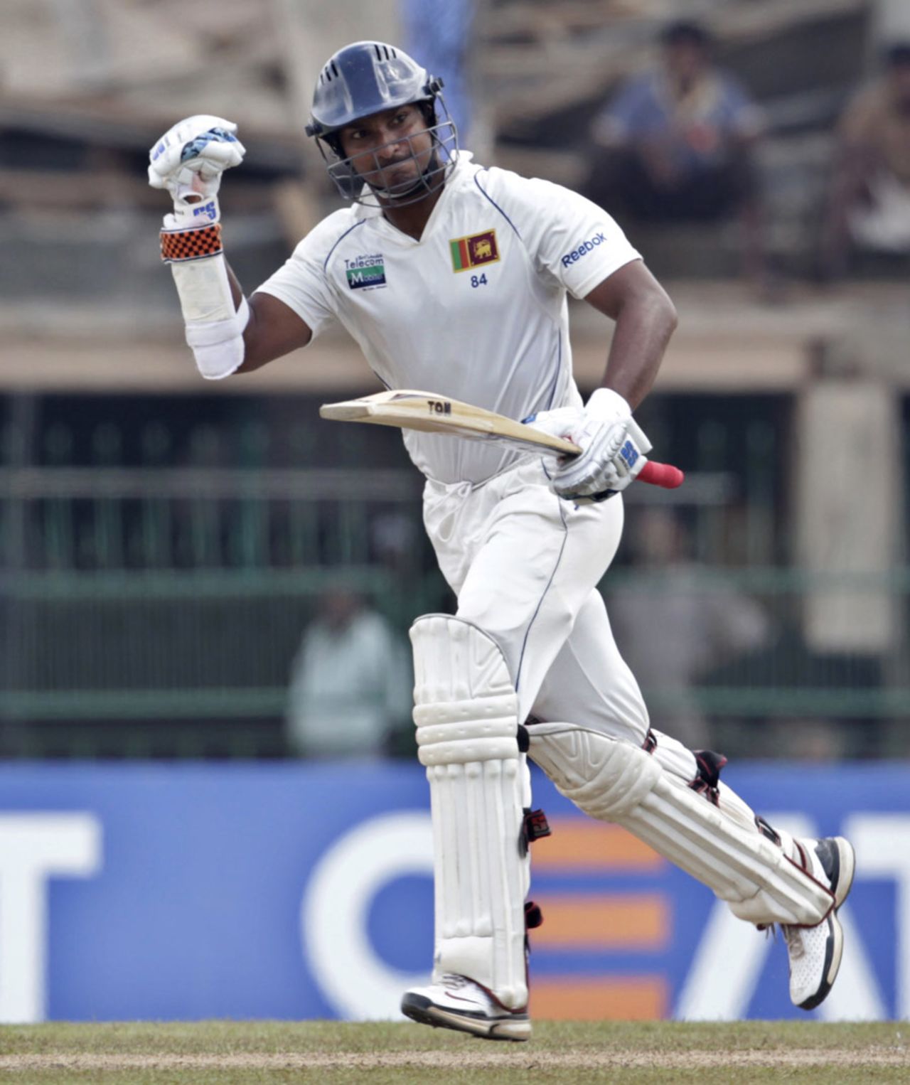 Kumar Sangakkara celebrates reaching his 24th Test century, Sri Lanka v West Indies, 2nd Test, Premadasa Stadium, Colombo, 2nd day, November 24, 2010