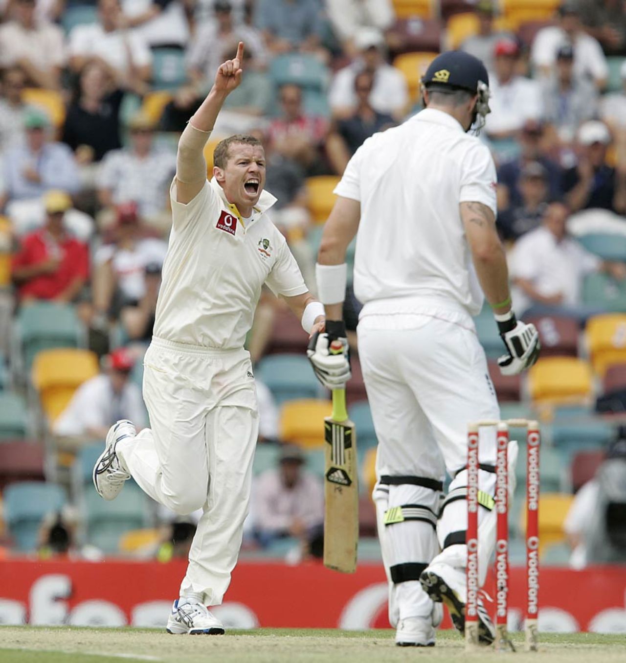 Peter Siddle celebrates after having Kevin Pietersen caught at slip, Australia v England, 1st Test, Brisbane, 1st day, November 25, 2010