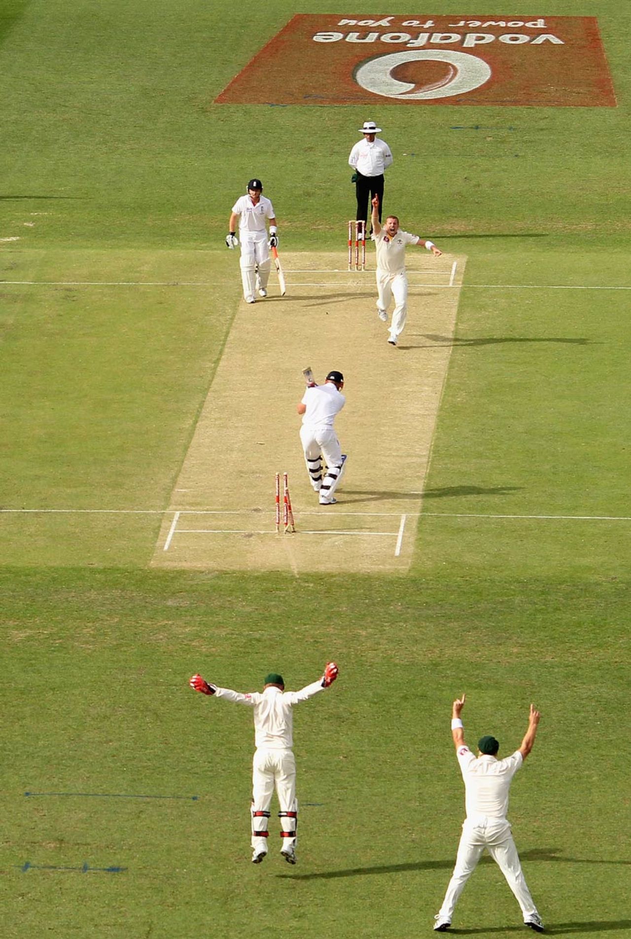 Matt Prior loses his off stump to become the second victim of Peter Siddle's hat-trick, Australia v England, 1st Test, Brisbane, 1st day, November 25, 2010