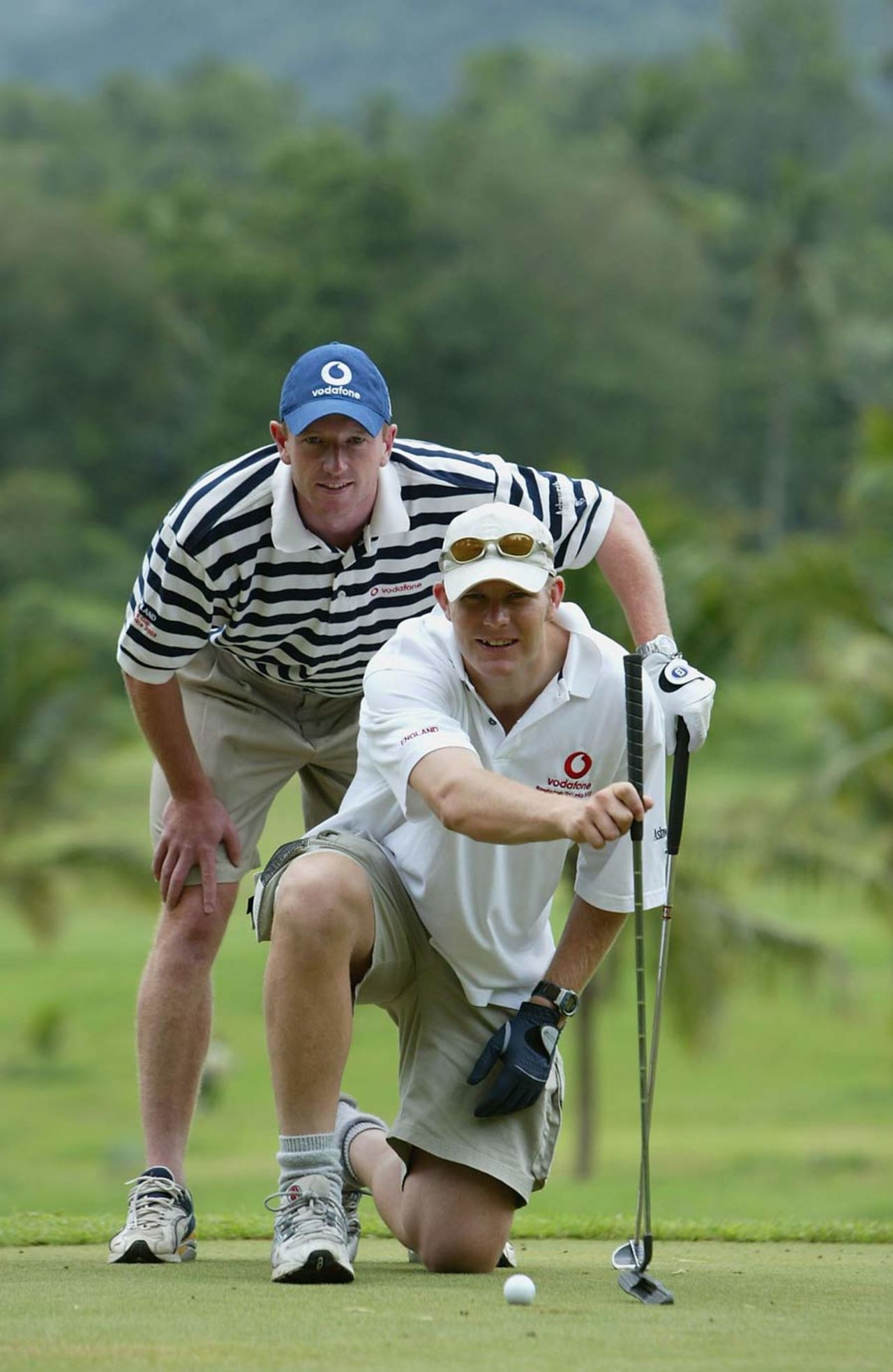 Paul Collingwood and Matthew Hoggard at the Vodafone England Cricketers Golf day at the Victoria Golf Club, Kandy, December 7, 2003