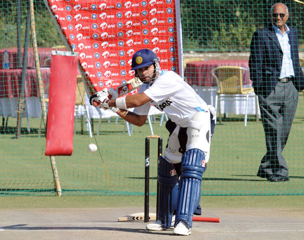 Virat Kohli, who made a hundred in the first ODI, practices in the nets ahead of the second one-dayer, Jaipur, November 30, 2010