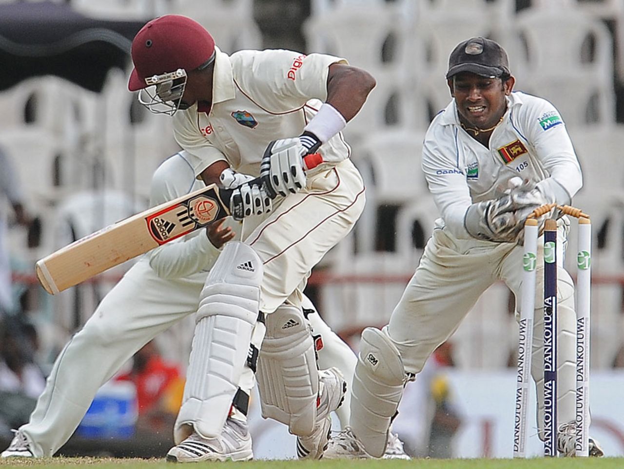 Dwayne Bravo is stumped by Prasanna Jayawardene for 0, Sri Lanka v West Indies, 3rd Test, Pallekele, 2nd day, December 2, 2010