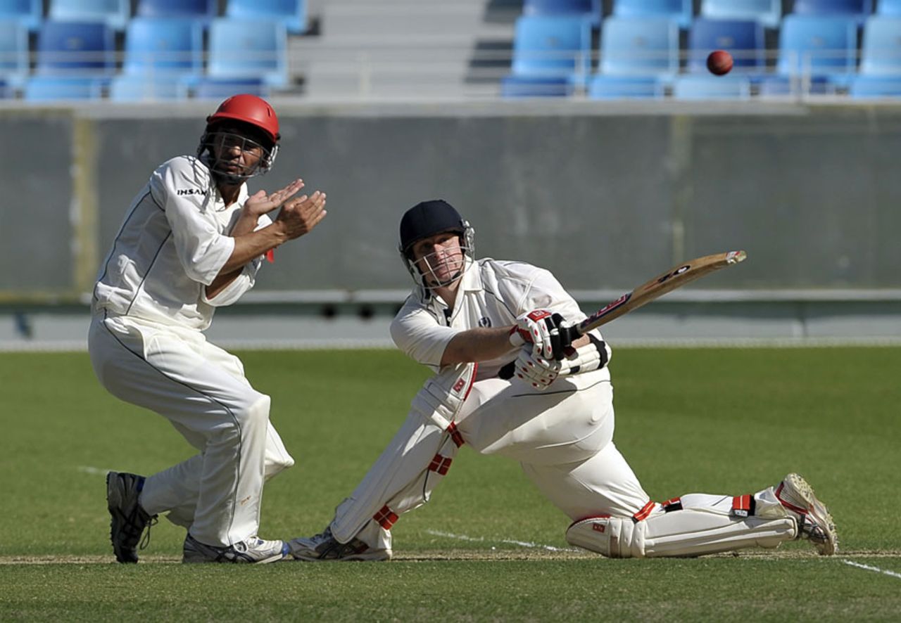 Neil McCallum connects with a sweep, Afghanistan v Scotland, ICC Intercontinental Cup final, Dubai, December 2, 2010