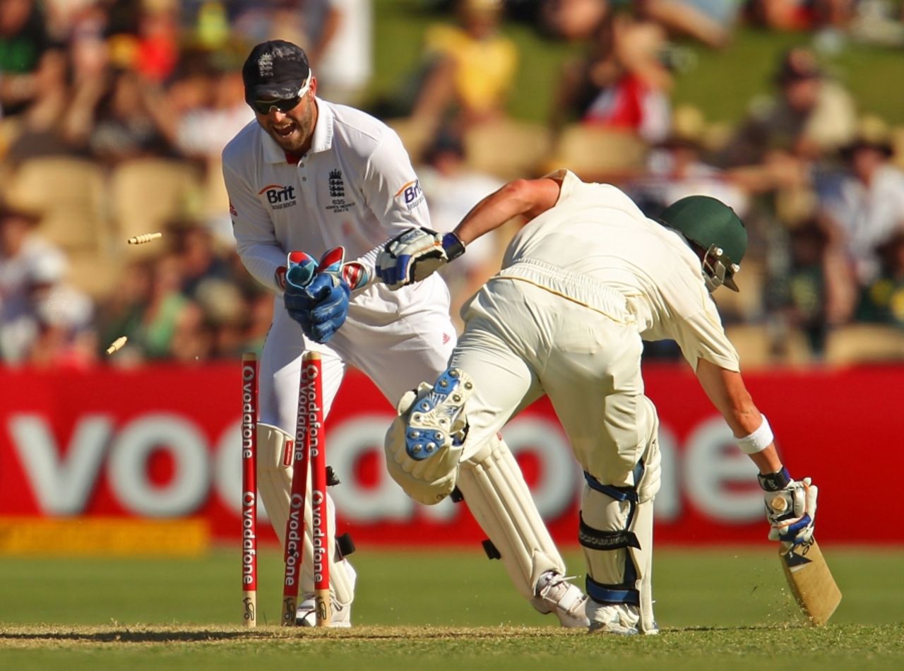 Xavier Doherty was run out for 6 as Australia continued to struggle, Australia v England, 2nd Test, Adelaide, December 3, 2010