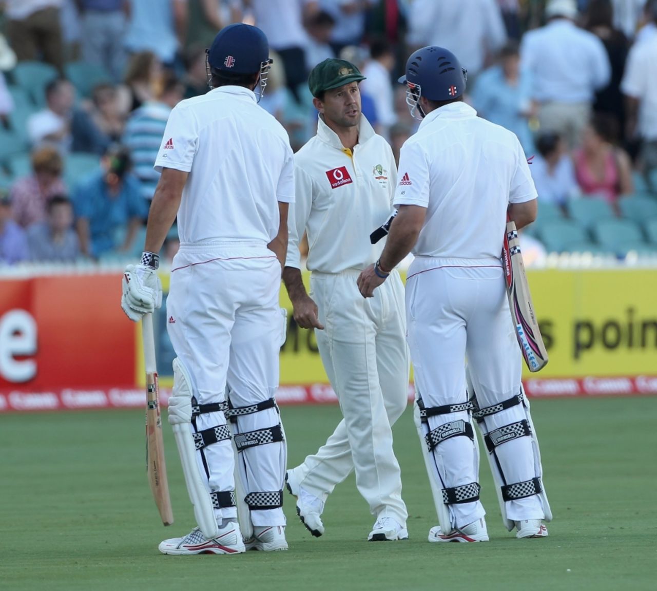 Andrew Strauss and Ricky Ponting exchange words at the end of the first day's play at Adelaide, Australia v England, 2nd Test, Adelaide, December 3, 2010