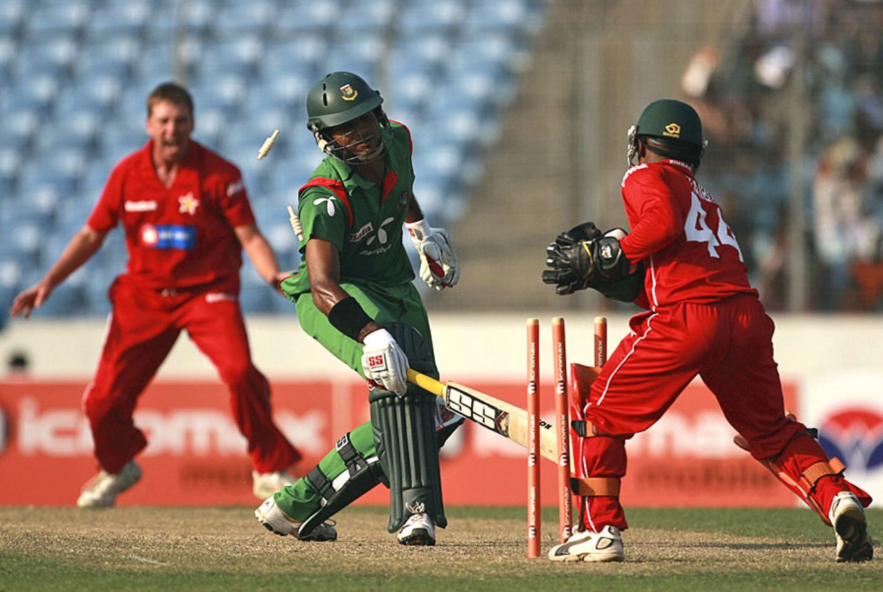 Junaid Siddique is stumped by Tatenda Taibu for 53, Bangladesh v Zimbabwe, 2nd ODI, Mirpur, December 3, 2010