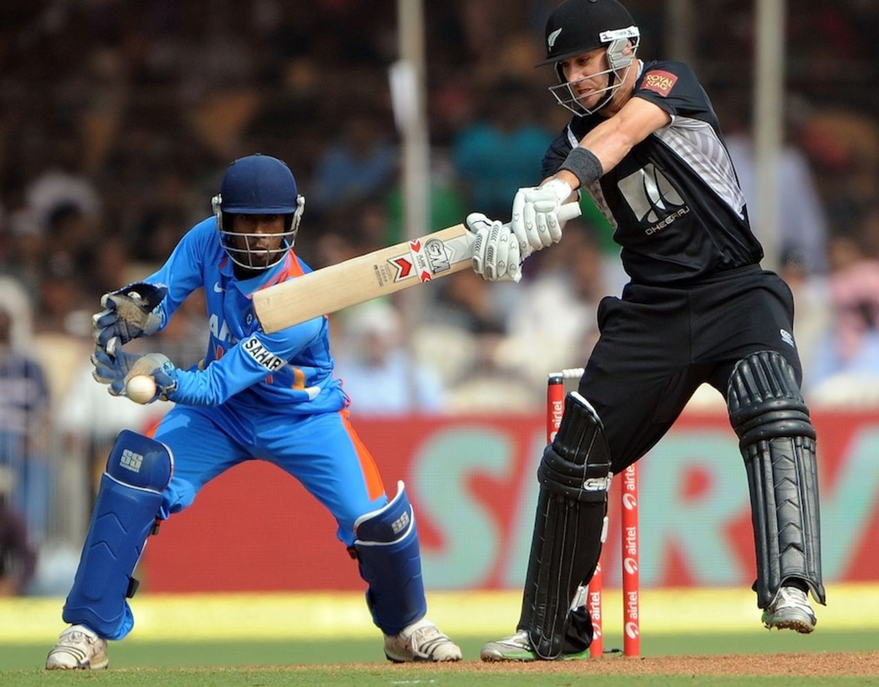 Nathan McCullum plays the cut, India v New Zealand, 3rd ODI, Vadodara, December 4, 2010