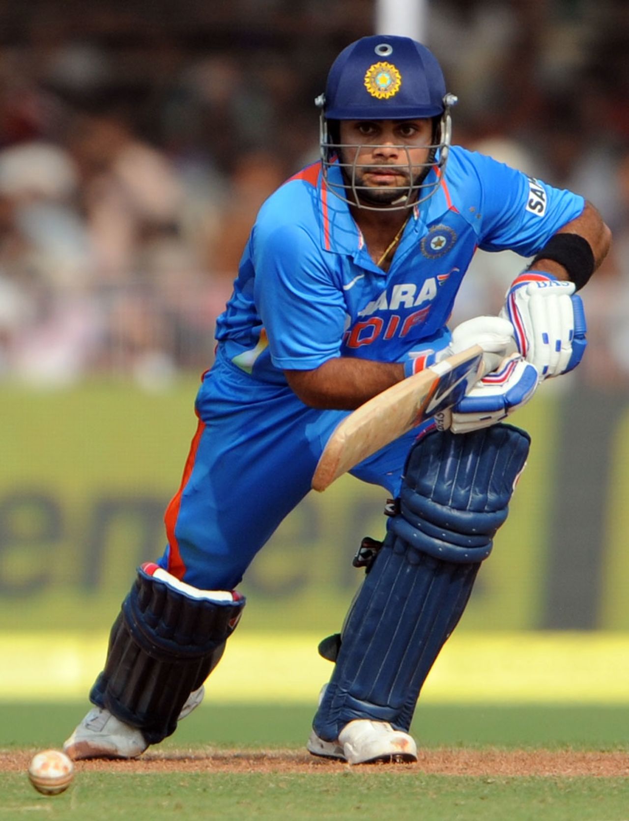Virat Kohli pushes one to the off side during his 63, India v New Zealand, 3rd ODI, Vadodara, December 4, 2010