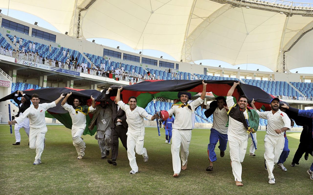 Afghanistan celebrate their Intercontinental Cup victory, Afghanistan v Scotland, ICC Intercontinental Cup final, Dubai, December 4, 2010