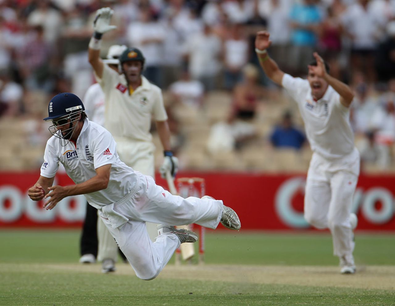 Alastair Cook dives to catch Michael Clarke, Australia v England, 2nd Test, Adelaide, 4th day, December 6, 2010
