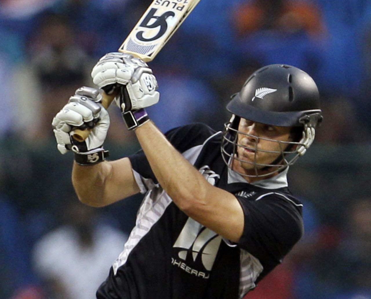 James Franklin swings one to the on side during his 98 off 69, India v New Zealand, 4th ODI, Bangalore, December 7, 2010