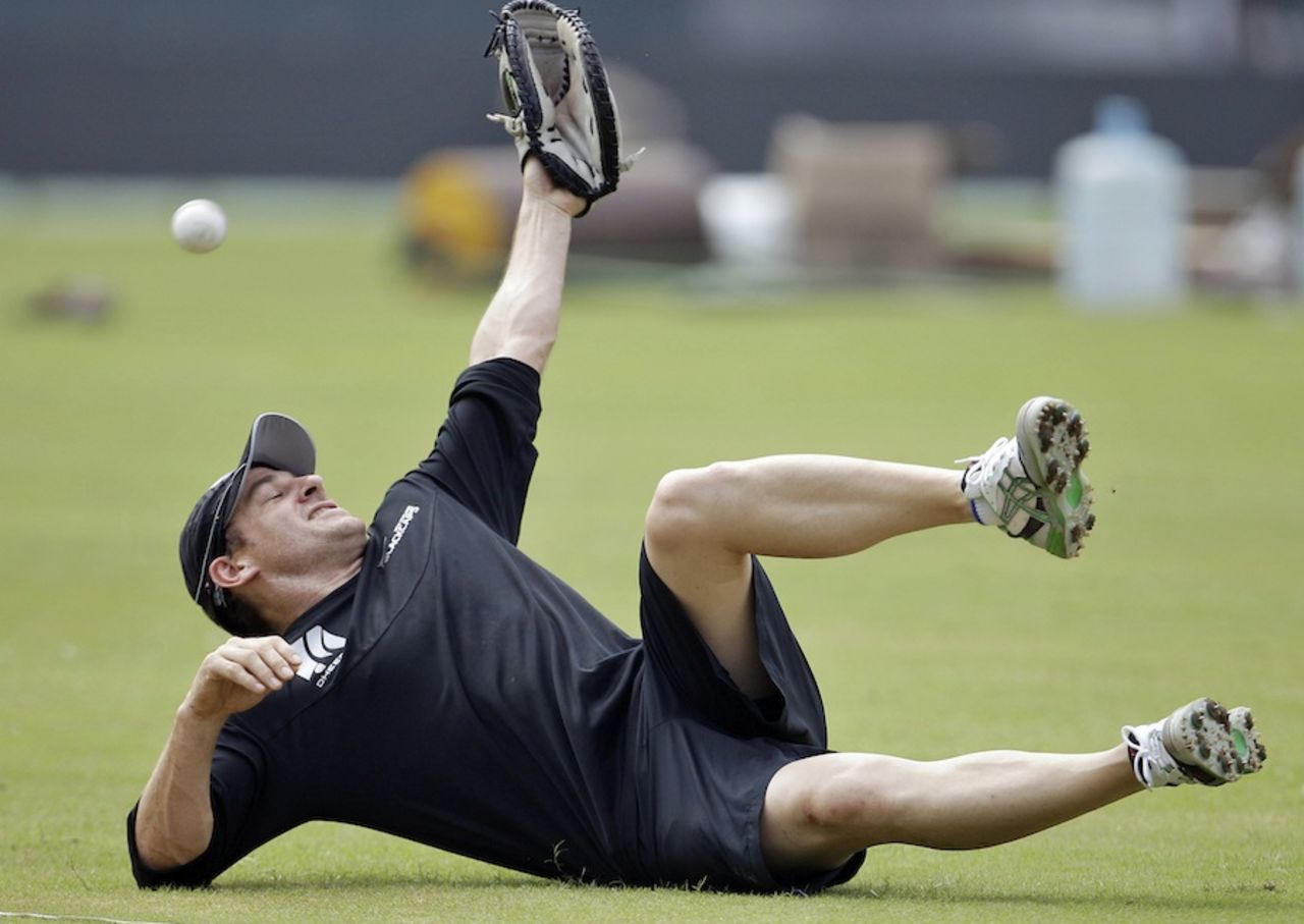 Nathan McCullum attempts to catch a ball during a training session, Chennai, December 9, 2010