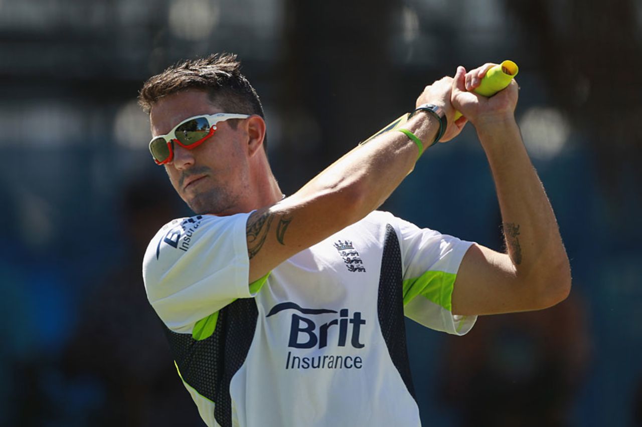 Kevin Pietersen gets into the swing of things during England's practice at Perth, December 14, 2010