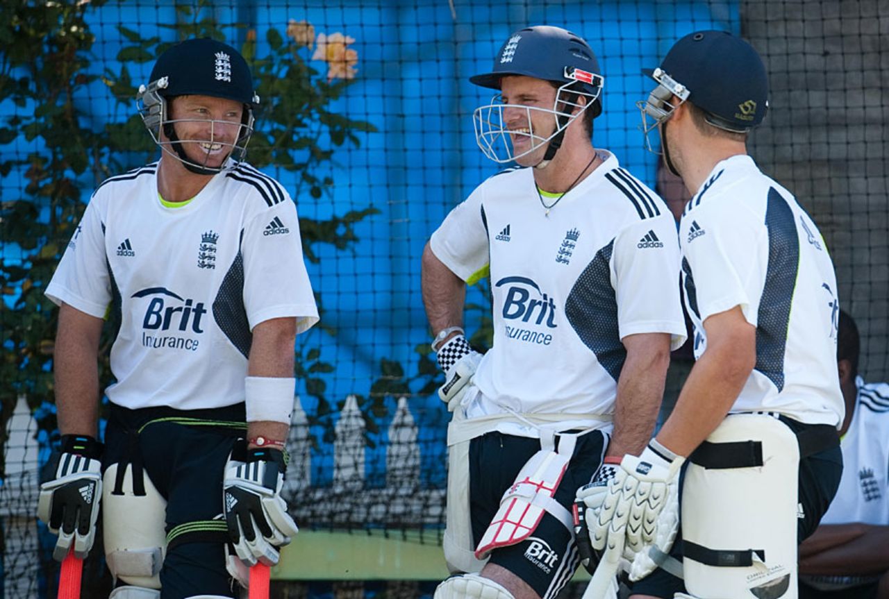 England's batsmen find reason to laugh during practice ahead of the third Test, Perth, December 14, 2010