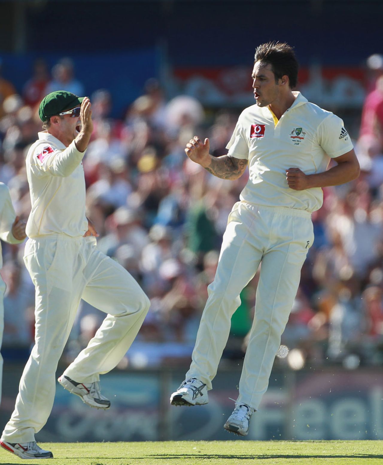Mitchell Johnson began his second-innings work by removing Andrew Strauss, Australia v England, 3rd Test, Perth, 3rd day, December 18, 2010