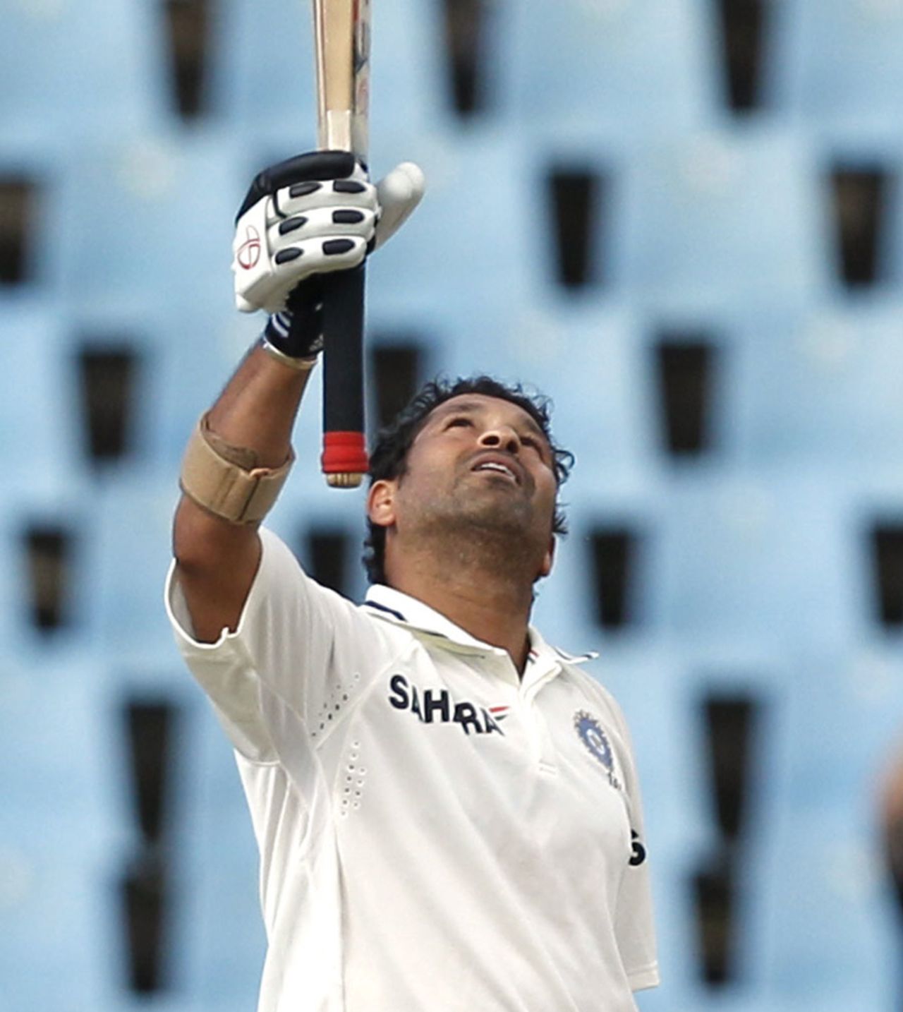 Sachin Tendulkar celebrates his 50th century as he has many of his others: with a word of thanks to the heavens, South Africa v India, 1st Test, Centurion, 4th day, December 19, 2010