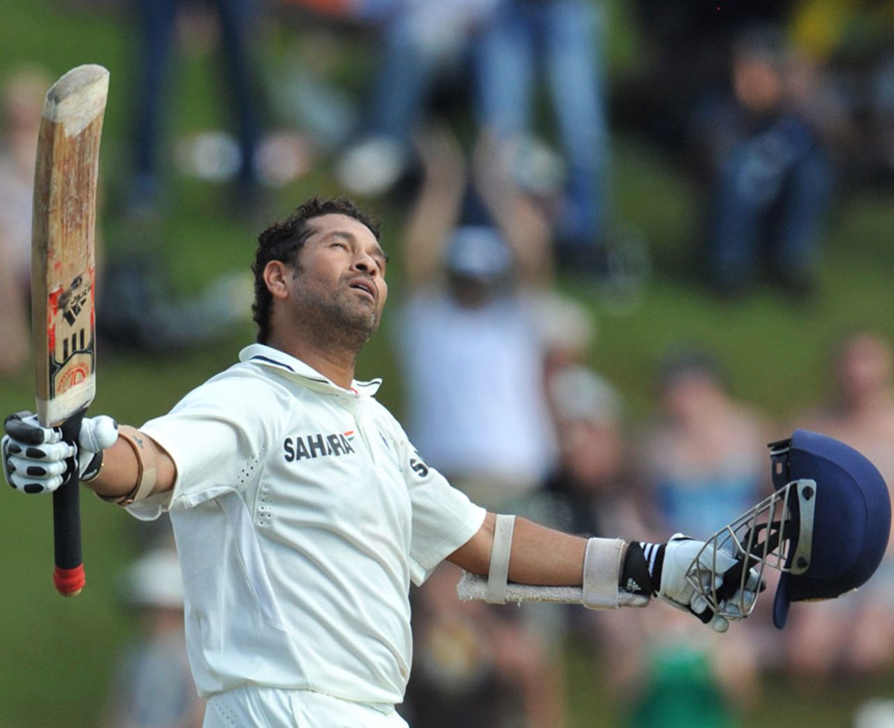 Sachin Tendulkar says a quiet word to the heavens after his 50th Test century, South Africa v India, 1st Test, Centurion, 4th day, December 19, 2010