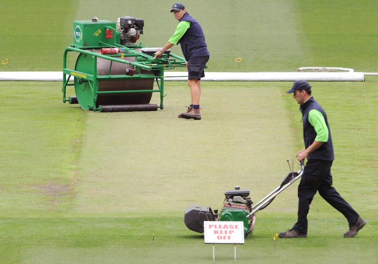 Cameron Hodgkins, the MCG curator, works on the pitch for the Boxing Day Test, Melbourne, December 21, 2010