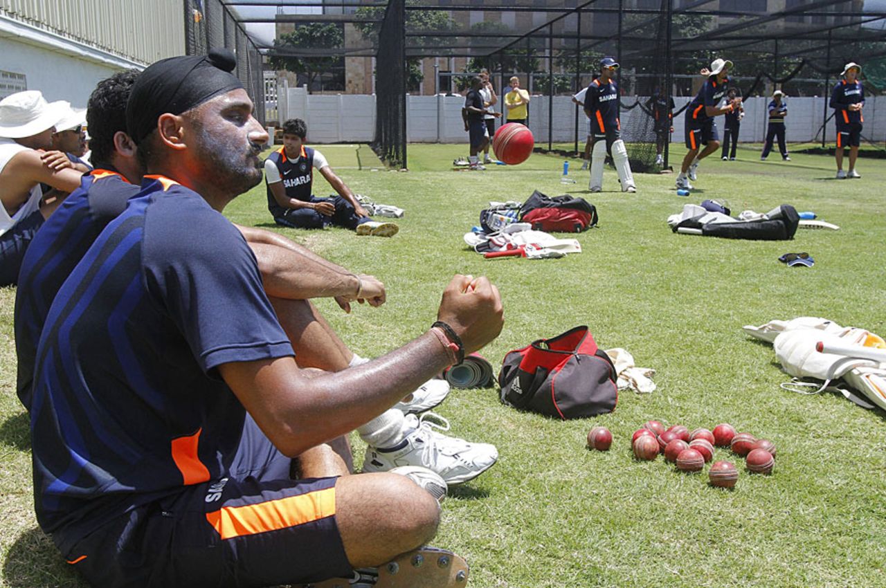 Harbhajan Singh awaits his turn to bowl in the nets, Durban, December 24, 2010
