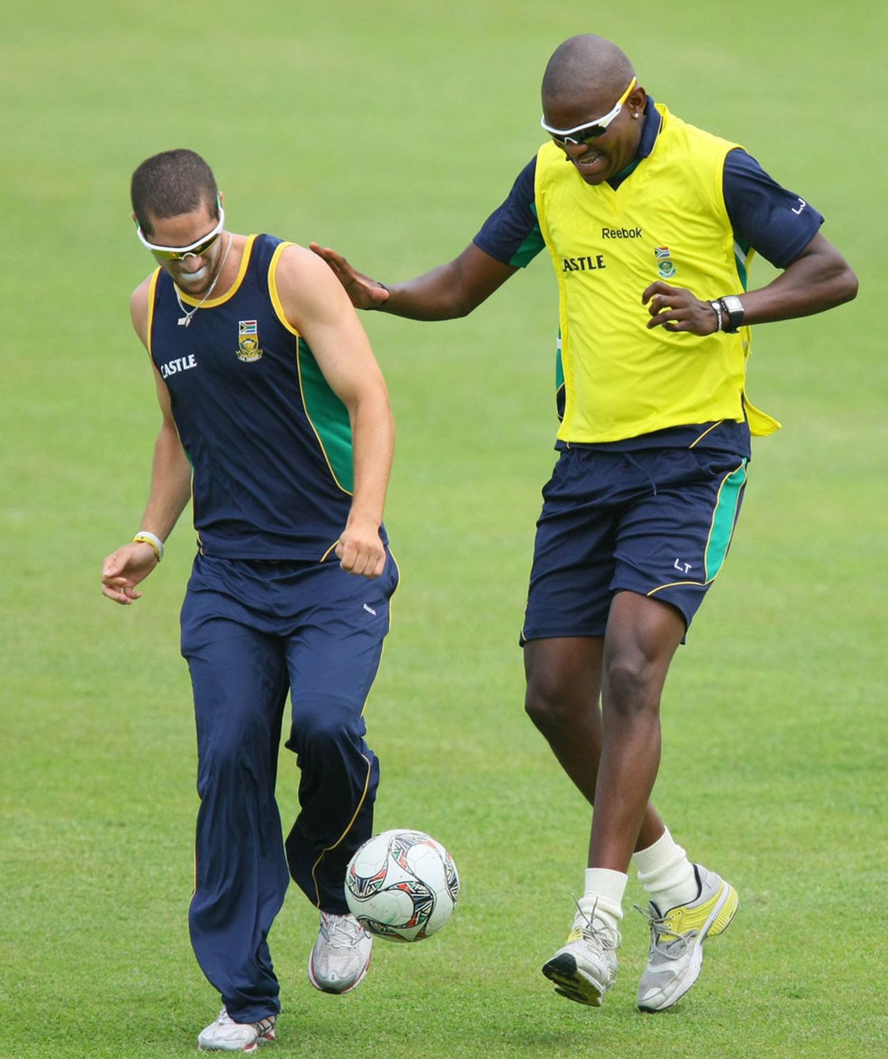 Wayne Parnell and Lonwabo Tsotsobe play some football, Durban, December 24, 2010