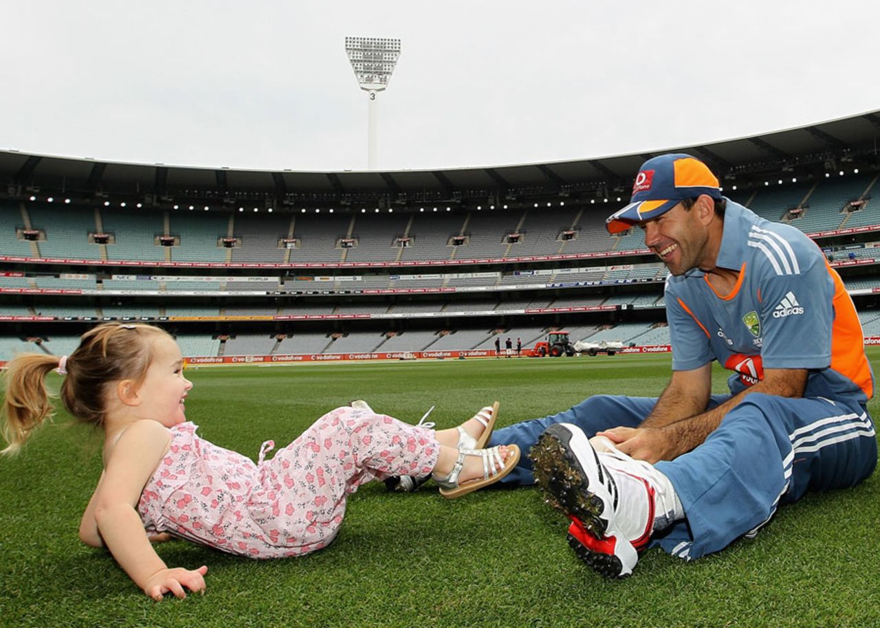 Ricky Ponting plays with daughter Emmy at the MCG, Melbourne, December 25, 2010