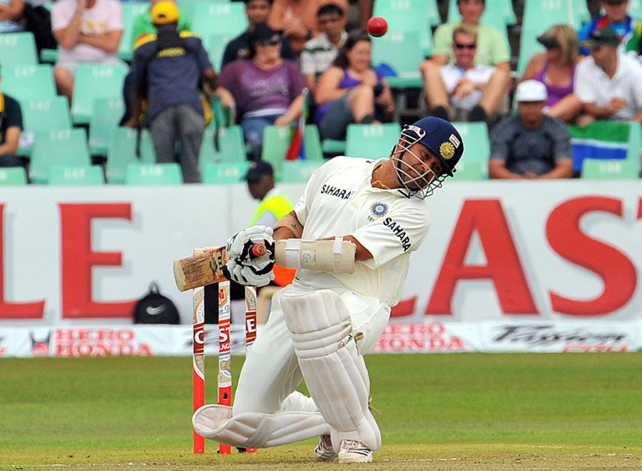 Sachin Tendulkar ducks to avoid a short ball, South Africa v India, 2nd Test, Durban, 1st day, December 26, 2010