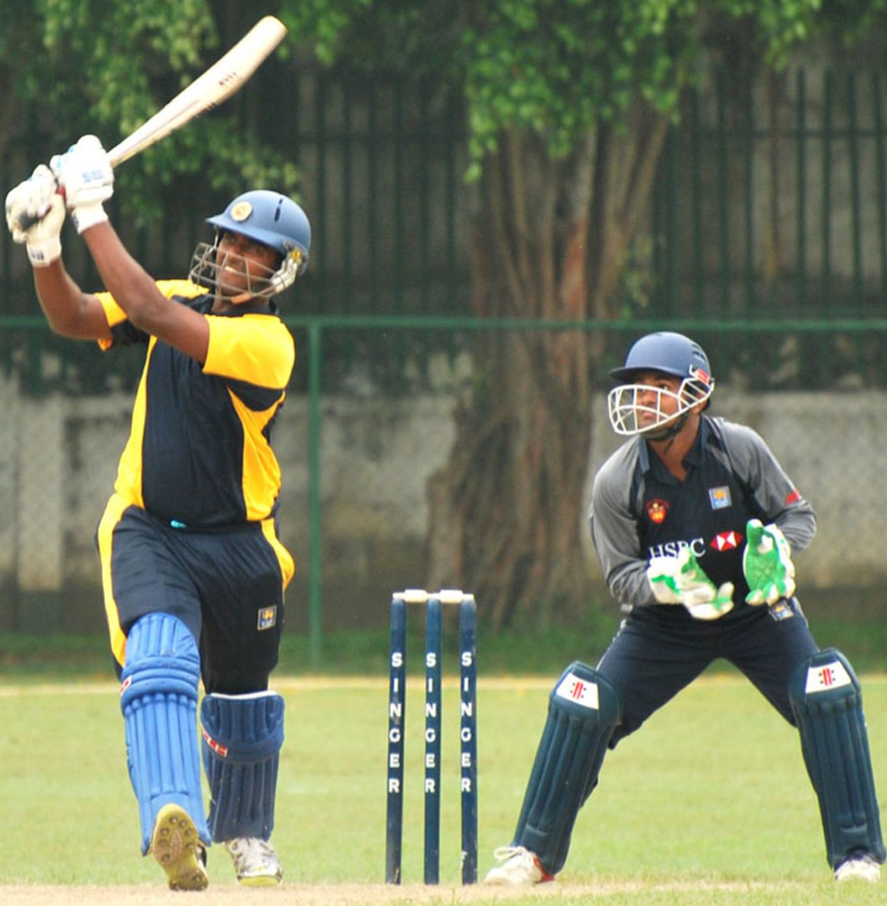 Thisara Perera hits a big shot during his 59, Sinhalese Sports Club v Colts Cricket Club, Colombo, Premier Limited Over Tournament, December 27