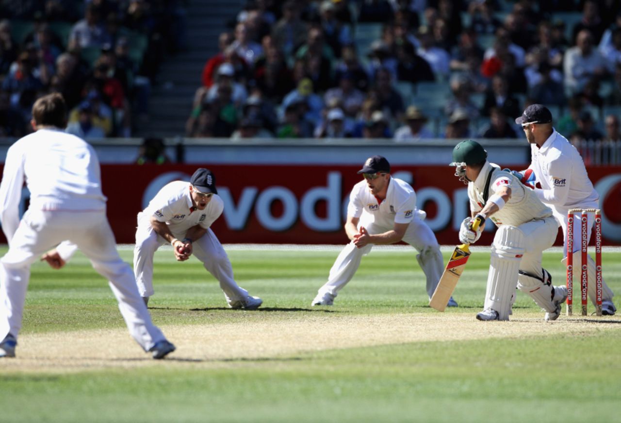 Michael Clarke edges Graeme Swann to slip to be out for 13, Australia v England, 4th Test, Melbourne, 3rd day, December 28, 2010