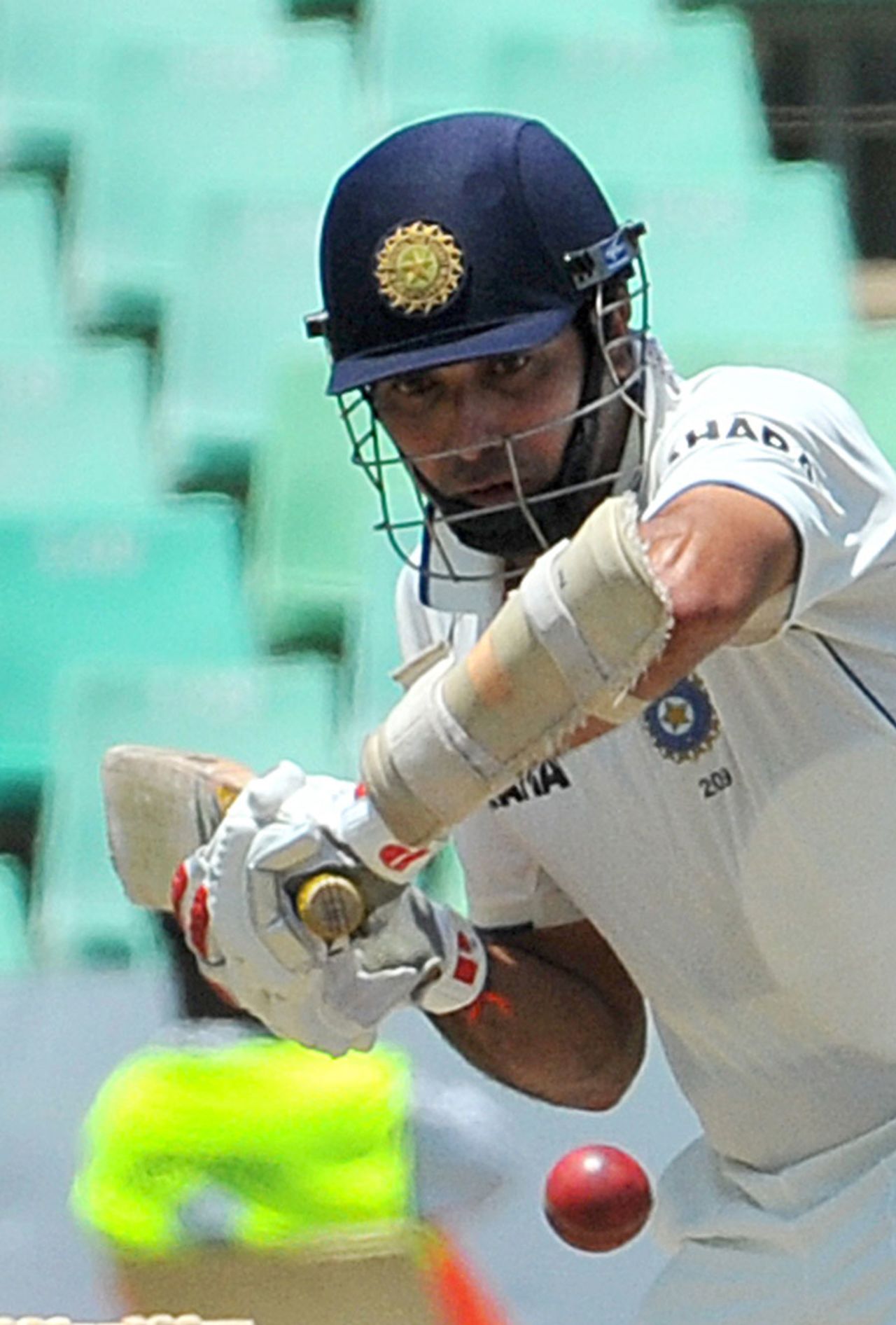 VVS Laxman watches the ball carefully during his 96, South Africa v India, 2nd Test, Durban, 3rd day, December 28, 2010