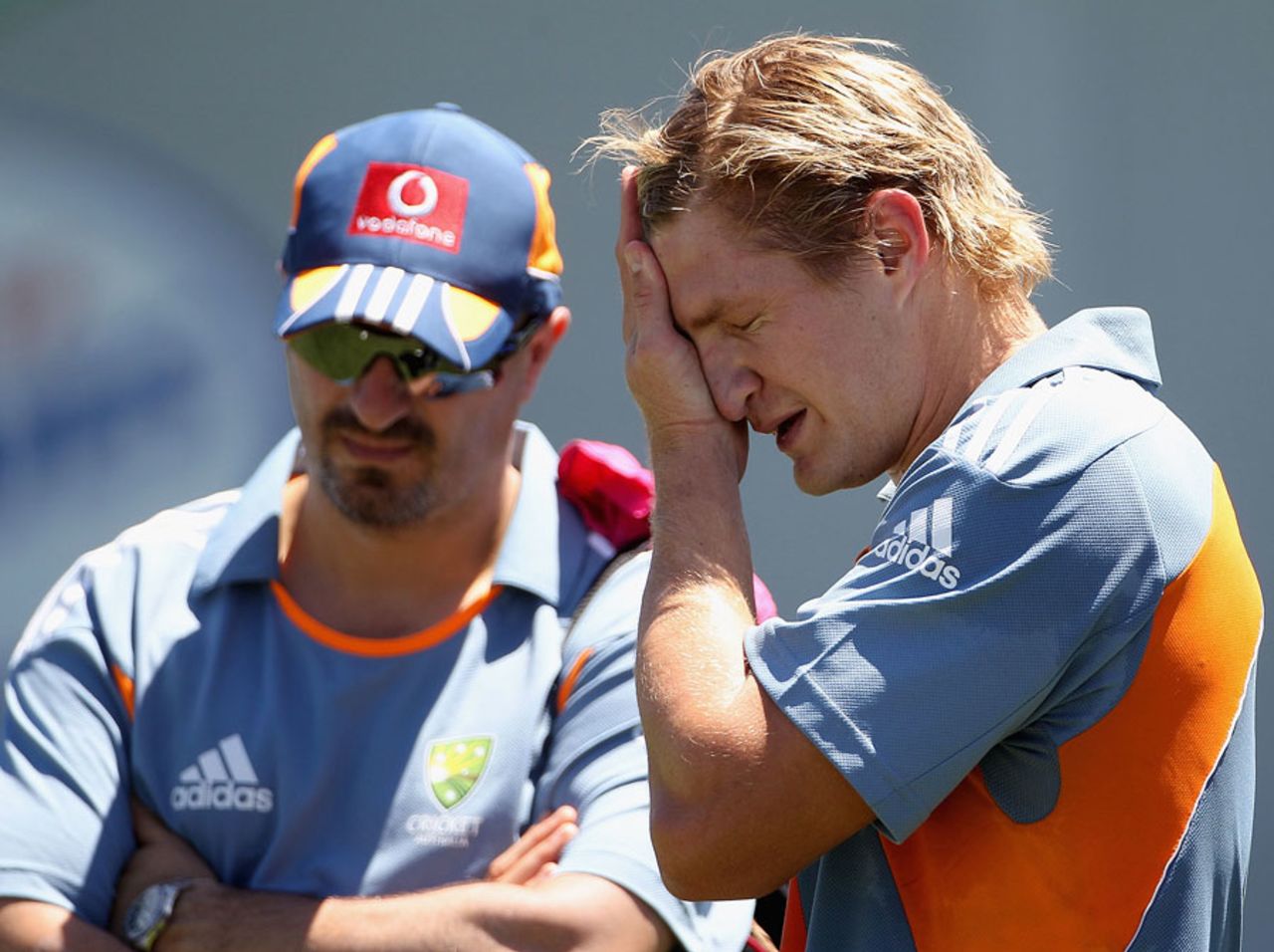 Shane Watson and Australia physio Alex Kontouris during the training session, Sydney, January 1, 2011