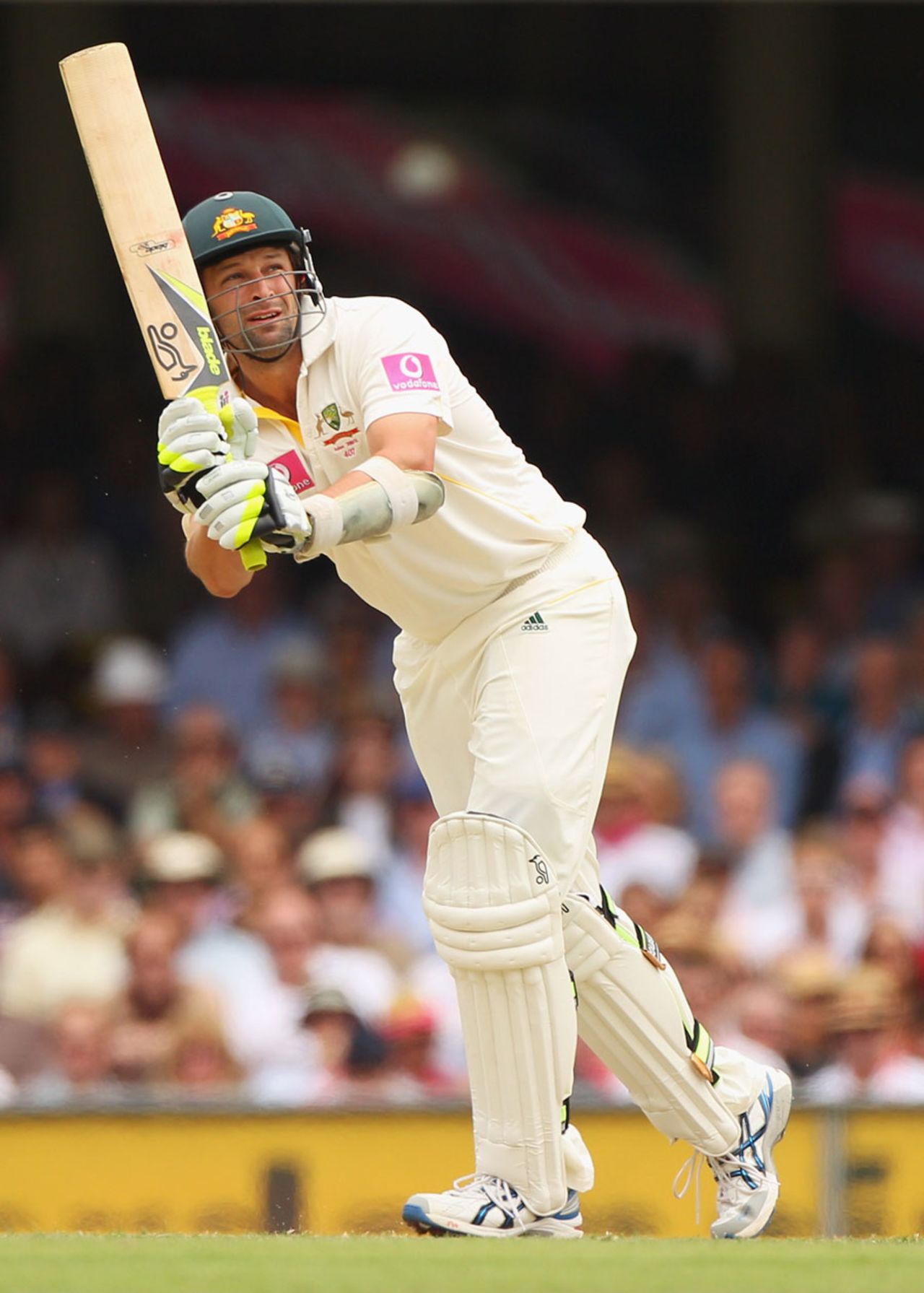 Ben Hilfenhaus chips over the top during his handy innings, Australia v England, 5th Test, Sydney, 2nd day, January 4, 2011