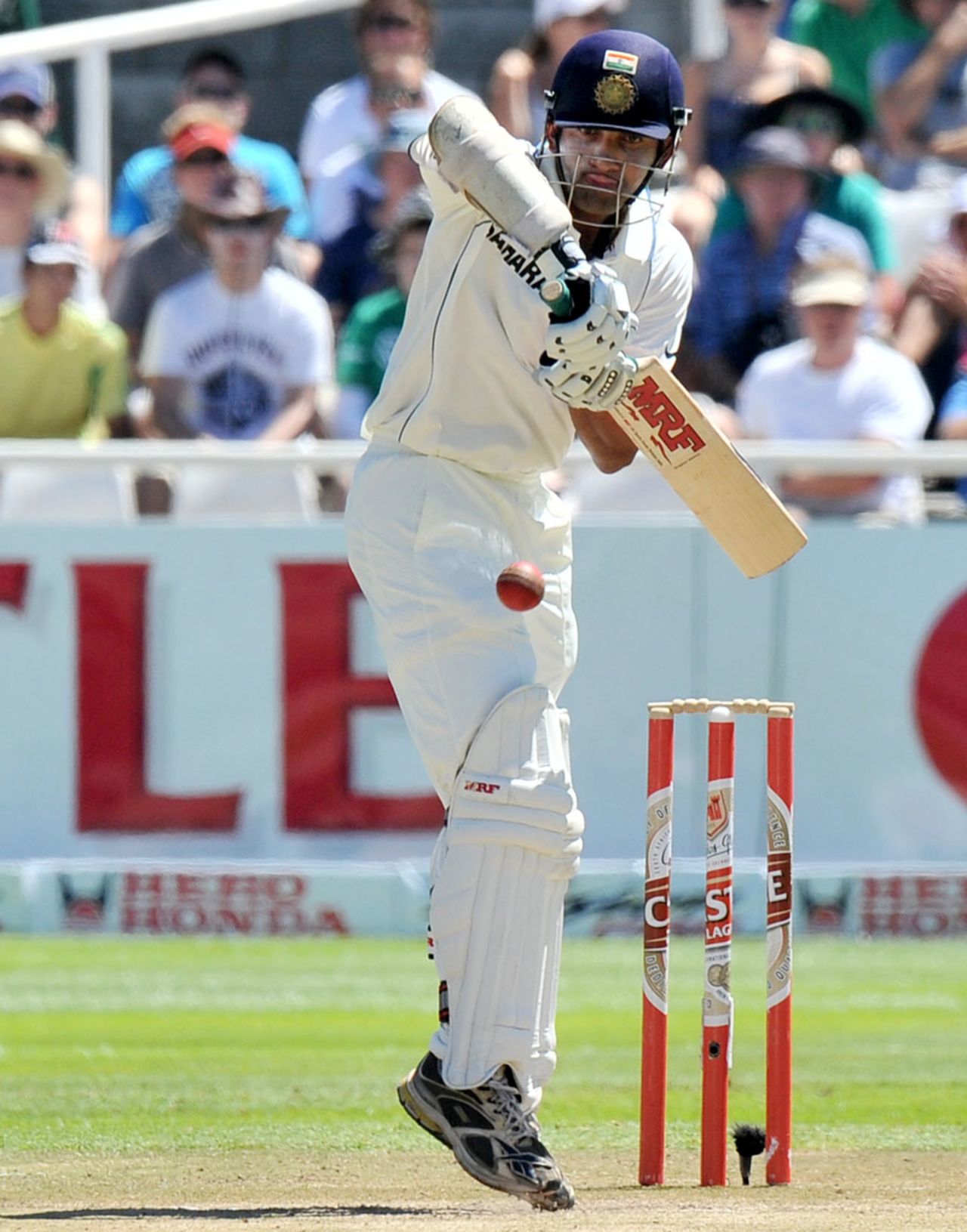 Gautam Gambhir plays a defensive stroke, South Africa v India, 3rd Test, Cape Town, 3rd day, January 4, 2011