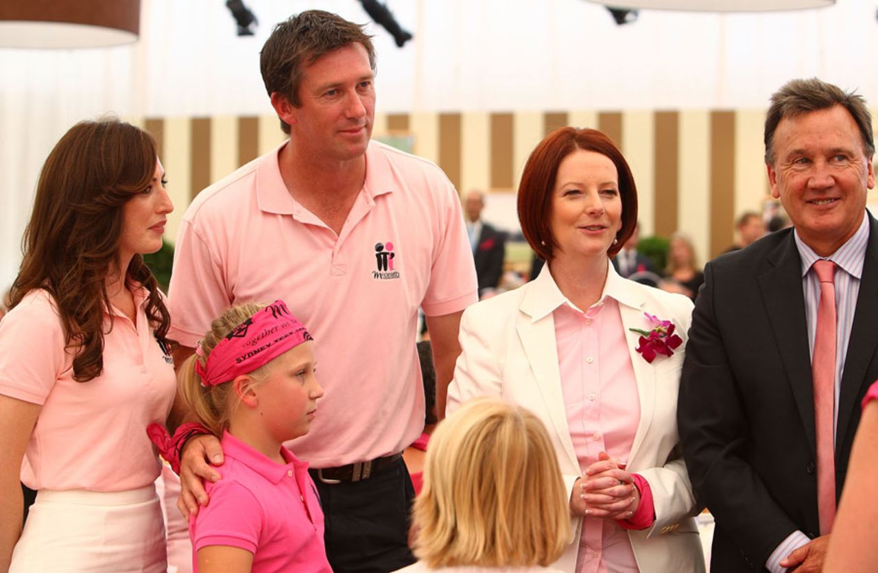 Glenn McGrath with the prime minister Julia Gillard on Jane McGrath Day at the SCG, Australia v England, 5th Test, Sydney, 3rd day, January 5, 2011