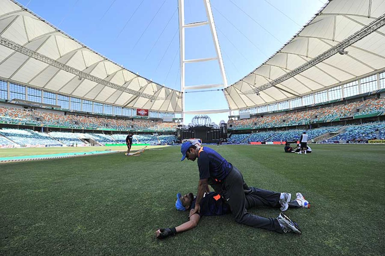 Yusuf Pathan gets a massage, Durban, January 8, 2010